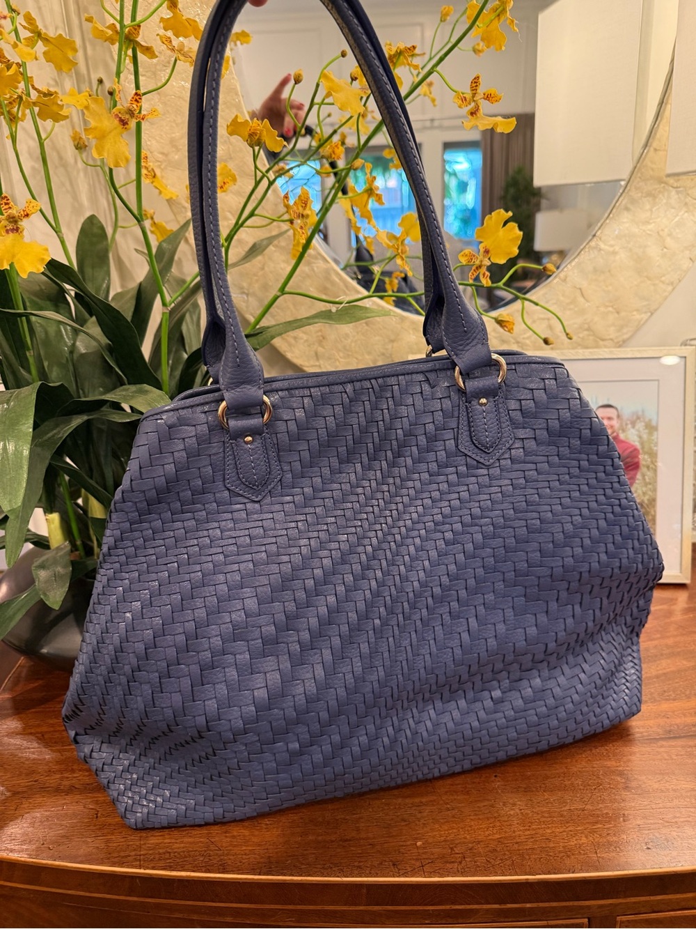 Cole Haan Blue Lina Li Woven Leather Extra Large Shoulder Bag-Rare-Like New